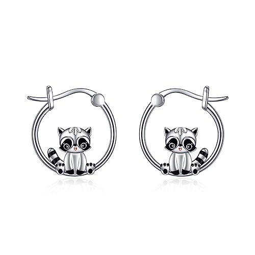 Waschbär Creolen Ohrringe für Damen 925 Sterling Silber Tier Waschbär Ohrringe Schmuck Geschenke für Mädchen (Waschbär) von YAFEINI