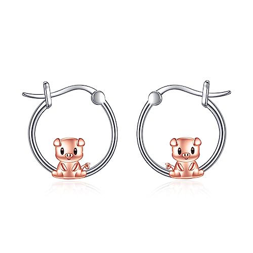 Schwein Creolen Ohrringe für Damen 925 Sterling Silber Tier Schwein Ohrringe Schmuck Geschenke für Mädchen (Schwein 2) von YAFEINI