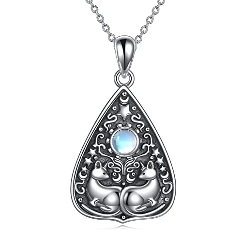 YAFEINI Katze Kette Mondstein Anhänger Halskette 925 Sterling Silber Schmuck Geschenk für Damen Mädchen (Katze Kette Mondstein) von YAFEINI