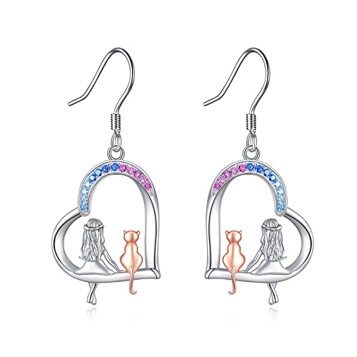 Katze Ohrringe Mädchen Tier Ohrringe 925 Sterling Silber Schmuck Geschenke für Damen Mädchen Tochter (Katze Mädchen Ohrringe) von YAFEINI