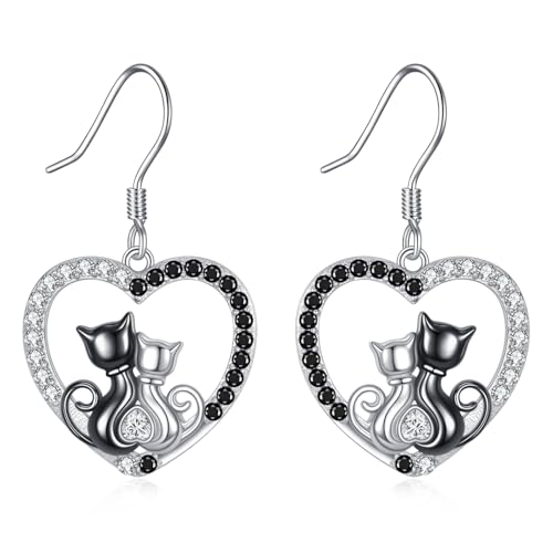 Katzen Ohrhänger 925 Sterling Silber Zirkonia Kätzchen Hängende Ohrringe Schmuck Katzen Geschenk für Frauen Damen Katzen Ohrhänger 925 Sterling Silber Zirkonia Kätzchen Hängende Ohrringe Schmuck Katzen Geschenk für Frauen Damen von YAFEINI