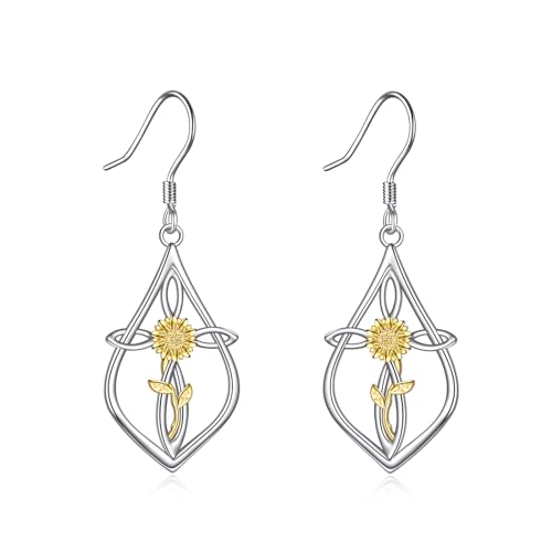 Keltische Knoten Ohrringe 925 Sterling Silber Sonnenblumen Ohrringe Viel Glück Keltischer Knoten Sonnenblumen Schmuck Geschenk für Frauen Mädchen (Sonnenblumen Ohrringe) von YAFEINI