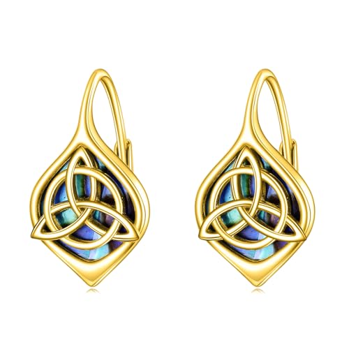 Keltische Ohrringe Damen 925 Sterling Silber Gold Keltisches Knoten Creolen Ohrringe Abalone Muschel Schmuck Geschenk von YAFEINI