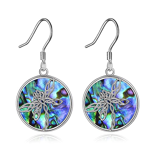 Keltische Ohrringe Sterling Silber Abalone Netter Schmetterling/Libelle/Biene baumeln Ohrringe Schmuck Geschenke für Frauen Mädchen (silber Libellen ohrringe) von YAFEINI