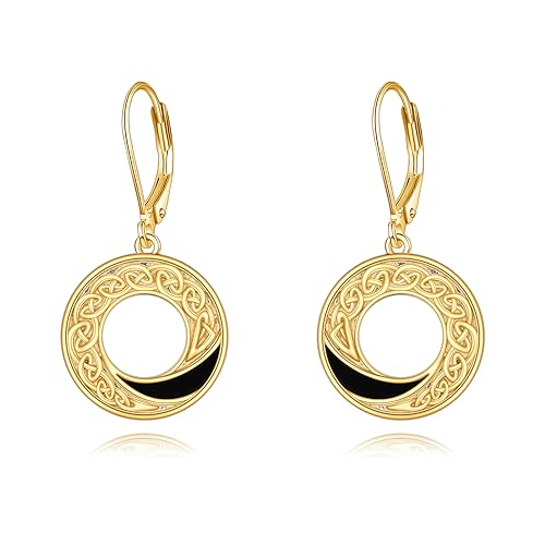 Sterling Silber Keltische Ohrringe Gold überzogene Schwarze Onyx Irish Dangle Ohrringe Keltische Knoten Tropfen Schmuck Geschenke für Damen Mädchen von YAFEINI