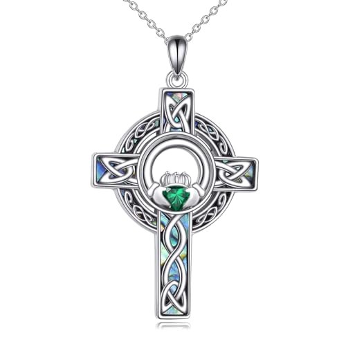 YAFEINI Keltisches Kreuz Halskette 925 Sterling Silber Wikinger Kreuz Anhänger Kette Irische Schmuck Weihnachten Geschenk für Damen Männer (Keltisches Kreuz Kette) von YAFEINI