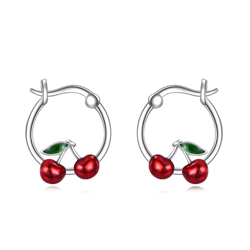 Kirsche Creolen Sterling Silber Ohrringe Frucht Schmuck Geschenk für Frauen Mama Frauen von YAFEINI