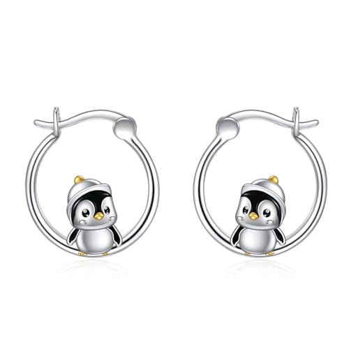 Pinguin Ohrringe Sterling Silber Niedliche kleine Pinguin Creolen Ohrringe Schmuck Geschenke für Damen Mädchen von YAFEINI