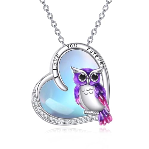 Kolibri Eulen Halskette für Damen 925 Sterlingsilber Herz Mondstein Anhänger Eulen Schmuck Geschenke für Mama und Frau von YAFEINI