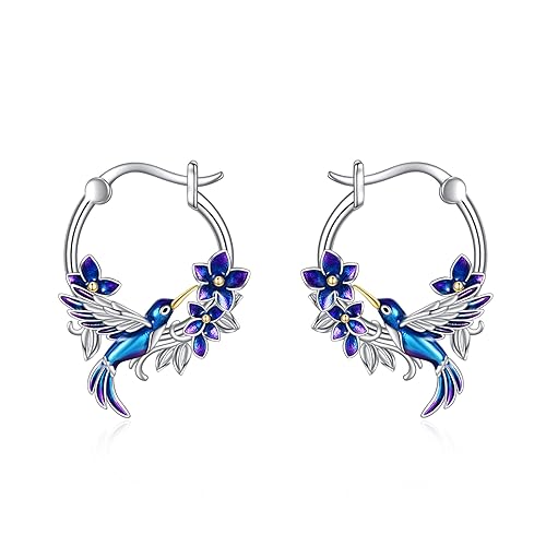 Kolibri Ohrringe Geschenke Sterling Silber kleine Kolibri Creolen, Schmuck Blumen Creolen für Damen Teenager Mädchen von YAFEINI
