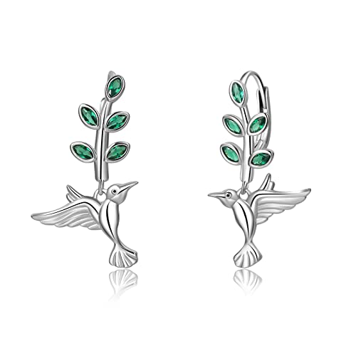 Kolibri Ohrringe für Damen 925 Sterling Silber Tropfen Leverback Ohrringe Dangle Drop Ohrringe Schmuck Geschenke für Mädchen von YAFEINI