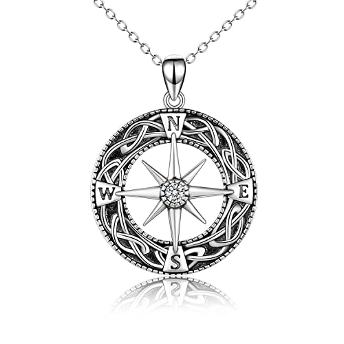 YAFEINI Kompass Halskette Sterling Silber Keltischer Knoten Halskette Graduierung Freundschaft Talisman Reise Halskette Inspirierende Graduierung Geschenk Schmuck Geschenke für Frauen von YAFEINI