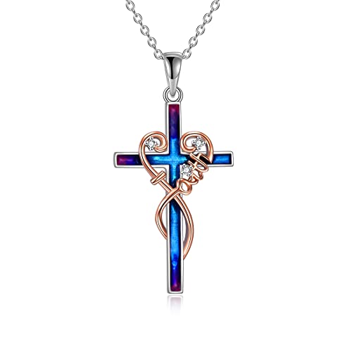 YAFEINI Kreuz Kette 925 Sterling Silber Religiöse Kreuz Anhänger Halskette mit Gravur Faith Hope Love Schmuck für Damen Mädchen Herren (Halskette mit Glaubenskreuz) von YAFEINI