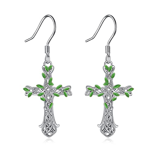 Kreuz Ohrringe 925 Sterling Silber Baum des Lebens Kreuz baumeln Tropfen Ohrring Geschenke für Deman von YAFEINI