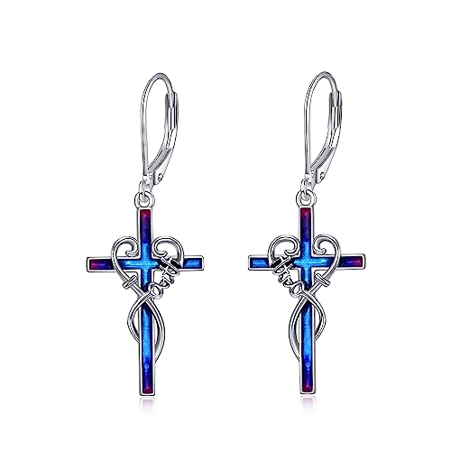 Kreuz Ohrringe Sterling Silber Damen Religiöses Kreuz Baumeln Ohrringe Schmuck Geschenke für Frauen Mädchen (Glaube Kreuz Ohrringe) von YAFEINI