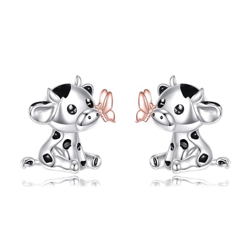 Kuh Ohrringe Damen 925 Sterling Silber Niedlicher Kuh-Anhänger Tier Schmuck Geschenk für Frauen von YAFEINI