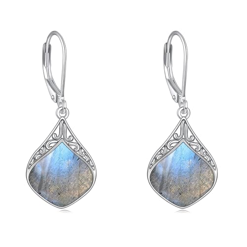 Labradorit Ohrringe für Damen 925 Sterling Silber Filigran Labradorit Tropfen Ohrringe Leverback Schmuck Geschenke von YAFEINI