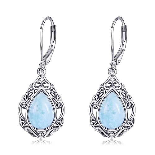 Larimar Schmuck Ohrringe Sterling Silber Blauer Larimar irisch keltischer Knoten Baumelnde Ohrringe Ohrhänger Boho Ball Schmuck Geschenke für Damen (Larimar Ohrringe) von YAFEINI