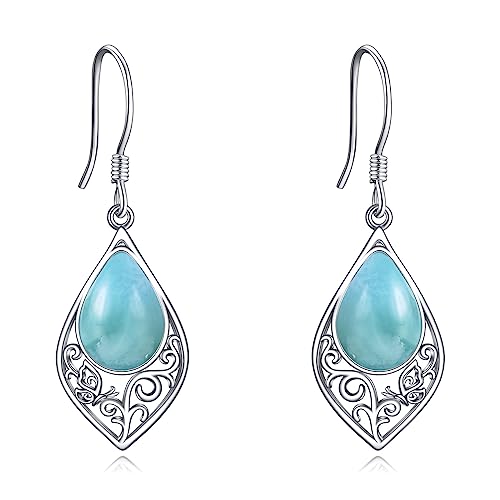 Larimar Ohrringe Sterling Silber Filigran Irisch Keltisch Teardrop Larimar Tropfen Ohrringe Schmuck Geschenke für Damen von YAFEINI