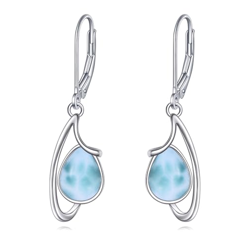 Larimar Ohrringe für Damen 925 Sterling Silber Larimar Dangle Ohrringe Leverback Ohrringe Geschenke für Frauen Mädchen (Larimar Ohrringe) von YAFEINI