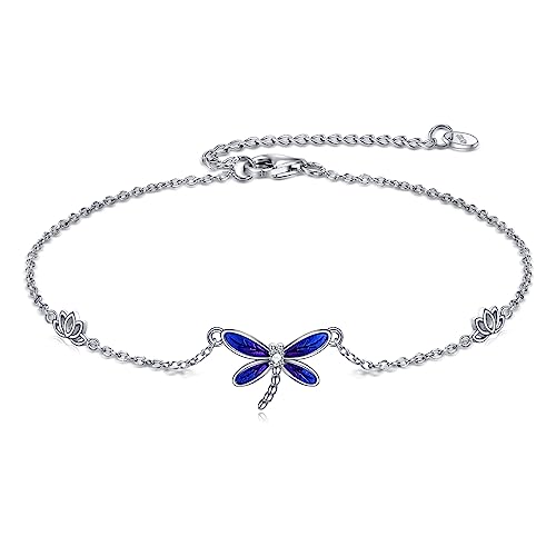 Libelle Fußkettchen für Damen 925 Sterling Silber Lotus Blumen Strand Fußkettchen Libelle Schmuck Geschenk für Mädchen von YAFEINI