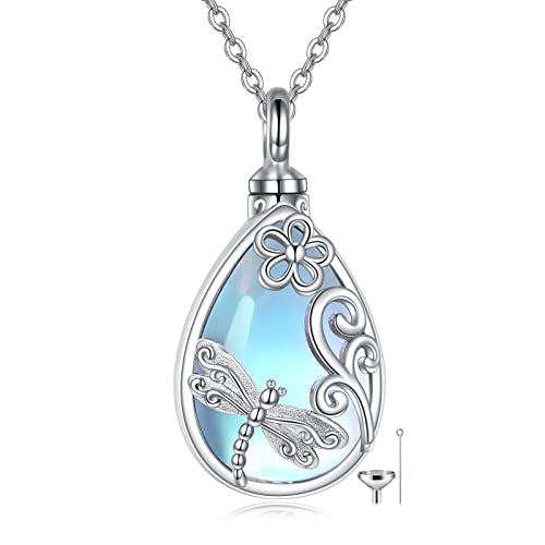 YAFEINI Libelle Mondstein Urne Halskette für Asche 925 Sterling Silber Tropfen Mondstein Libelle Anhänger Feuerbestattung Andenken Halskette für Frauen Schmuck von YAFEINI