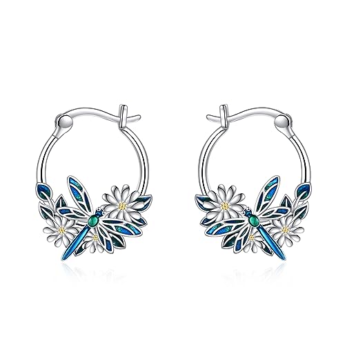 Libelle Ohrringe Geschenke Sterling Silber kleine Libellen Creolen Schmuck Einzigartige Blumen Creolen für Damen Teenager Mädchen von YAFEINI