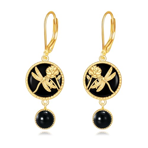 Libelle Ohrringe Silber 925 Insekten Libelle Schwarzer Onyx Ohrhänger Libelle Ohrringe Hängend Silber 925 Schmuck Geschenk für Damen von YAFEINI
