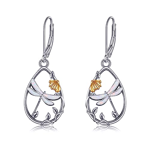 Libelle Ohrringe für Damen Sterling Silber Sonnenblume Blume Tropfenförmiger Ohrringe Süße Libelle Schmuck Geschenk für Frauen Mädchen von YAFEINI