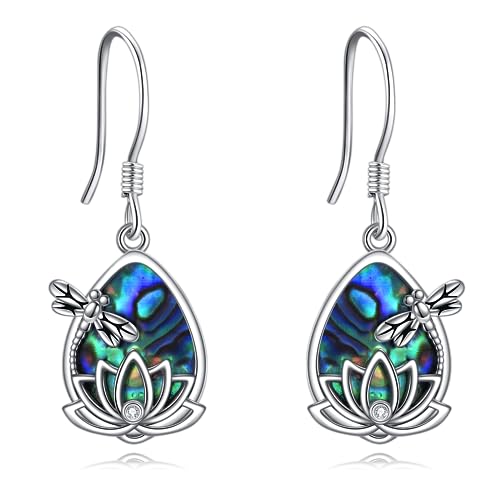 Lotusblume Ohrringe Silber 925 Libellen Ohrhänger Lotus Schmuck Lotusblume Geschenke Damen von YAFEINI