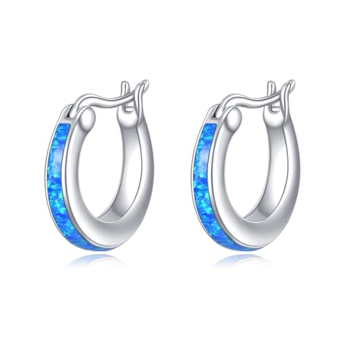 Blauer Opal Ohrringe für Damen 925er Sterlingsilber Blaue Creolen Kleine Huggie Ohrringe Schmuck Weihnachts Geschenke von YAFEINI