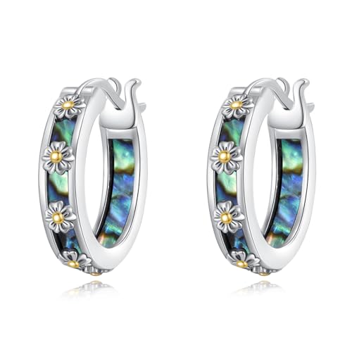 Gänseblümchen Creolen für Damen 925 Sterling Silber Abalone Creolen Blumen Huggie Ohrringe Schmuck Geschenke von YAFEINI