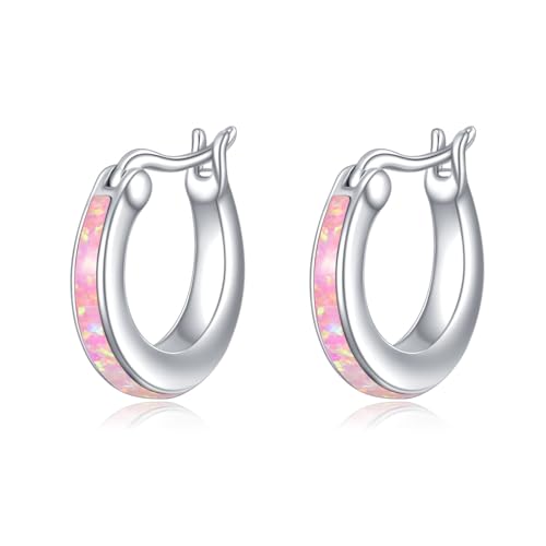 Rosa Opal Ohrringe für Damen 925er Sterlingsilber Rosa Creolen Kleine Huggie Ohrringe Opal Schmuck Weihnachts Geschenke von YAFEINI