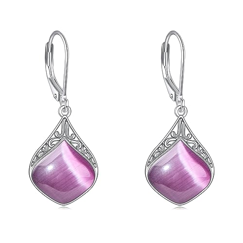 Lila Opal Ohrringe Sterling Silber Filigran irischer keltischer Rosenquarz Stein Tropfen Ohrringe Schmuck Geschenke für Damen Mädchen von YAFEINI