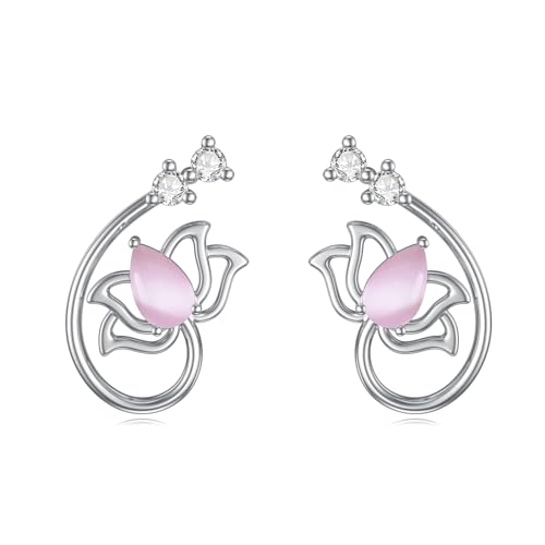 Lotus Blume Ohrringe für Damen Silber 925 Mondstein Ohrstecker Blume Knorpel Ohrringe Schmuck Geschenke für Frauen Mädchen (Lila Opal) von YAFEINI