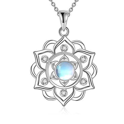 YAFEINI Lotus Halskette 925 Sterling Silber Mondstein Anhänger Halskette Yoga Lotus Schmuck für Frauen von YAFEINI