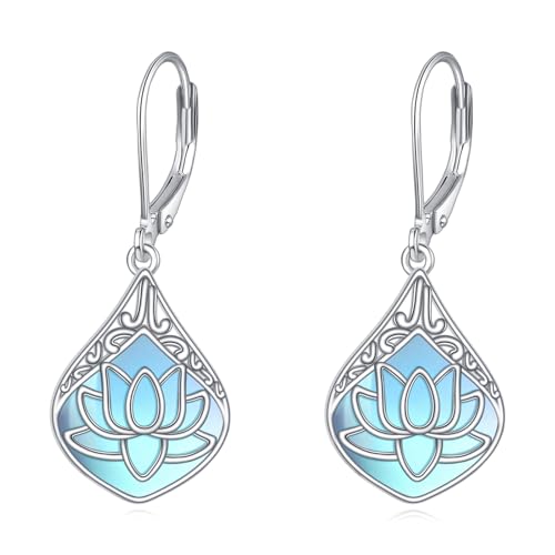 Lotus Mondstein Ohrringe Sterling Silber Filigran Irisch Teardrop Lotus Ohrhänger Schmuck Geschenke für Damen von YAFEINI