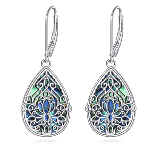 Lotus Ohrringe Sterling Silber Abalone Lotus Dangle Ohrringe Abalone Lotus Leverback Ohrringe Schmuck Geburtstag Weihnachtsgeschenke für Damen Mädchen von YAFEINI