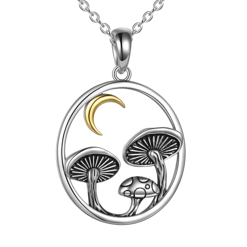 YAFEINI Magische Pilz Halskette Sterling Silber Abalone Muschel Pilz Mond Anhänger Geschenke für Frauen von YAFEINI