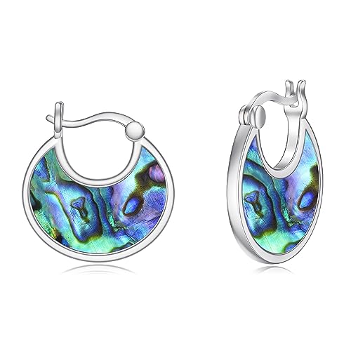 Silberne Klobige Creolen Sterling Silber Abalone Kreis Endlose Ohrringe kleine Creolen Schmuck Abschlussball Boho Ohrringe für Damen Mädchen von YAFEINI