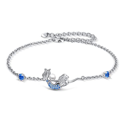 YAFEINI Meerjungfrau Fußkettchen für Damen Sterling Silber Meerjungfrau Perlen Fußkettchen Armband Kette Fußkettchen Schmuck Geschenke für Frauen Mädchen von YAFEINI