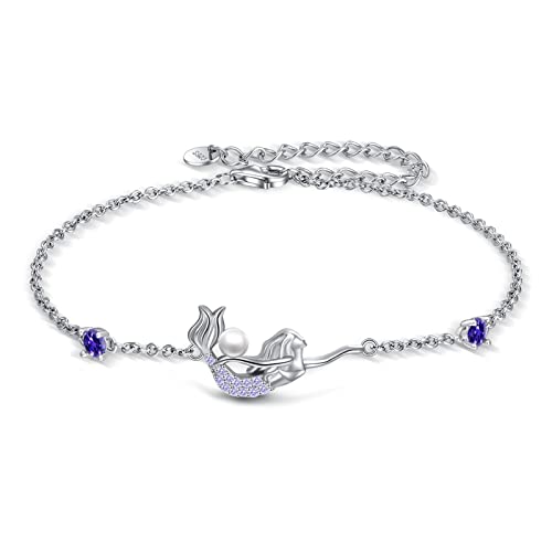 YAFEINI Meerjungfrau Fußkettchen für Damen Sterling Silber Perlen Armband Kette Schmuck Geschenke für Frauen Mädchen von YAFEINI