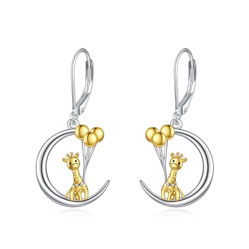 Giraffe Ohrringe Damen Mädchen 925 Sterling Silber Mond Tier Hängend Ohrhänger Giraffe Schmuck Geschenk von YAFEINI