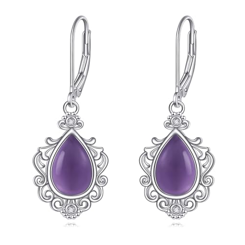 Amethyst Ohrringe für Damen 925 Sterling Silber Filigrane Tropfen Ohrringe Boho Schmuck Geschenke für Mädchen (Amethyst Ohrringe) von YAFEINI