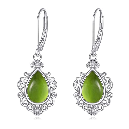 Peridot Ohrringe für Damen 925 Sterling Silber Filigrane Tropfen Ohrringe Boho Schmuck Geschenke für Mädchen (Peridot Ohrringe) von YAFEINI