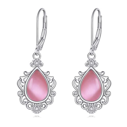 Rosa Opal Ohrringe für Damen 925 Sterling Silber Filigrane Tropfen Ohrringe Boho Schmuck Geschenke für Mädchen (Rosa Opal Ohrringe) von YAFEINI