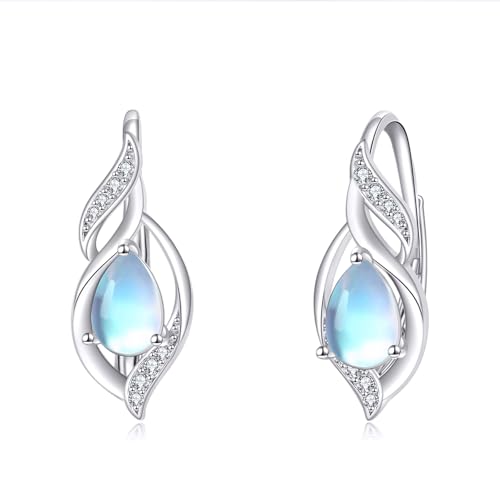 Mondstein Ohrringe für Damen 925 Sterling Silber Leverback Ohrstecker Tropfen Ohrringer Schmuck Geschenk für Mädchen von YAFEINI