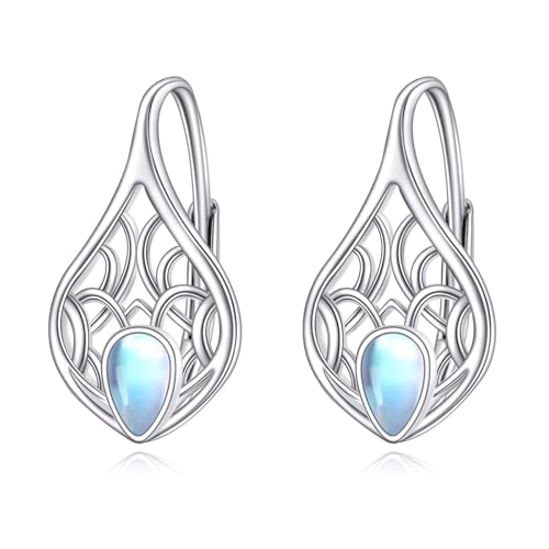Mondstein Ohrringe für Damen 925er Sterlingsilber Leverback Ohrring Creolen Mondstein Schmuck Geschenke für Mama und Frau von YAFEINI
