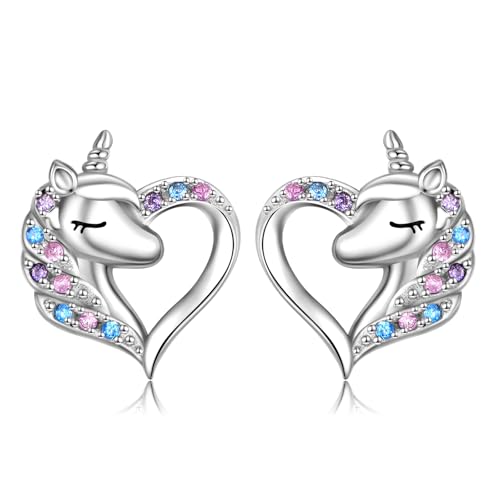 Uincorn Ohrringe Sterling Silber süßes Tier Einhorn Post Ohrstecker Liebe Herz Schmuck Geschenke für Damen von YAFEINI