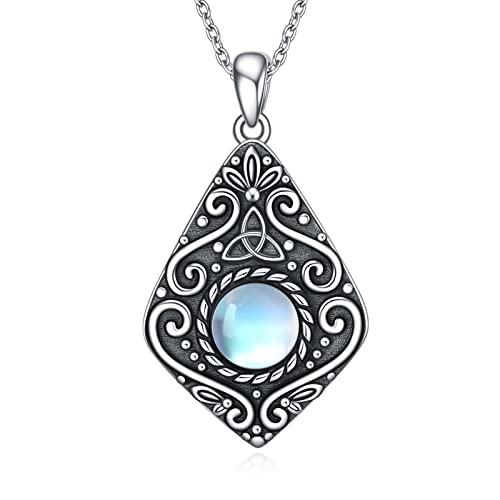 YAFEINI Mondstein Kette 925 Sterling Silber Triquetra Keltischer Knoten Anhänger Halskette für Damen Mädchen (Triquetra Keltischer Knoten Mondstein) von YAFEINI